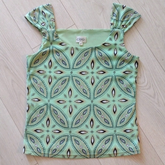 🆕 Pastel Green Paisley Stretch Fully Lined Top w/ Flutter Cap Straps by CLEO!! - Picture 1 of 3
